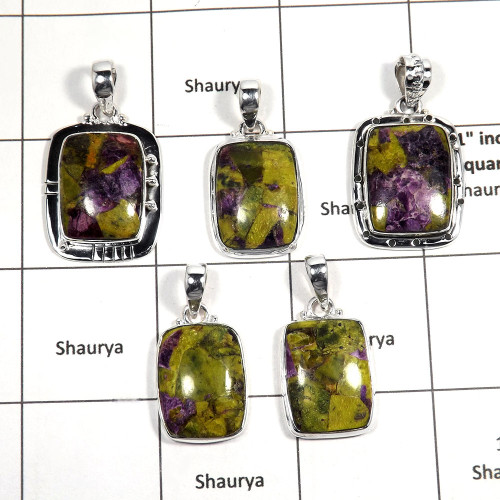 5 pcs Stichtite Pendant - I CPJ995 - Solid 92.5% Sterling Silver Natural Green Stichtite Gemstone Pendant 5 pcs Stichtite Pendant - I CPJ995 - Solid 92.5% Sterling Silver Natural Green Stichtite Gemstone Pendant