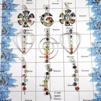 9 pcs Cut Chakra Pendants - D CPJ999 - Natural Multi Cut Gemstone 925 Sterling Silver Healing Chakra Pendant 9 pcs Cut Chakra Pendants - D CPJ999 - Natural Multi Cut Gemstone 925 Sterling Silver Healing Chakra Pendant