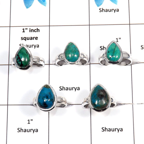 5 pcs Chrysocolla Rings - A CRJ004 - Natural Blue Chrysocolla Gemstone 925 Sterling Silver Handmade Rings from Jaipur India