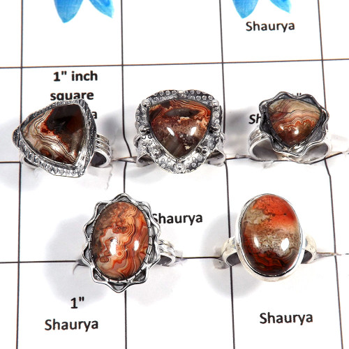 5 pcs Crazy Lace Agate Rings - F CRJ004- Latest Collection Crazy Lace Agate Gemstone 925 Sterling Silver Ring