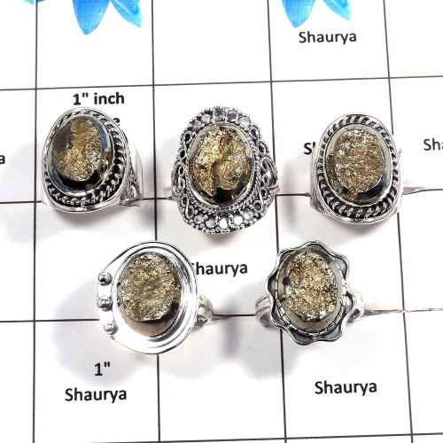 5 pcs Pyrite Druzy Rings - H CRJ004- Sparkling Natural Pyrite Druzy Gemstone Solid 925 Sterling Silver Designer Ring