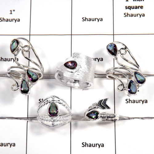 5 pcs Mystic Rings - A CRJ005 - Natural Multi Color Mystic Cut Gemstone 925 Sterling Silver Designer Ring 5 pcs Mystic Rings - A CRJ005 - Natural Multi Color Mystic Cut Gemstone 925 Sterling Silver Designer Ring