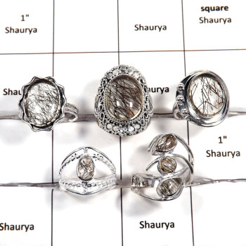 5 pcs Black Rutile Rings - C CRJ005 - Indian Company Made Solid 92.5% Sterling Silver Wholesale Lots Ring 5 pcs Black Rutile Rings - C CRJ005 - Indian Company Made Solid 92.5% Sterling Silver Wholesale Lots Ring