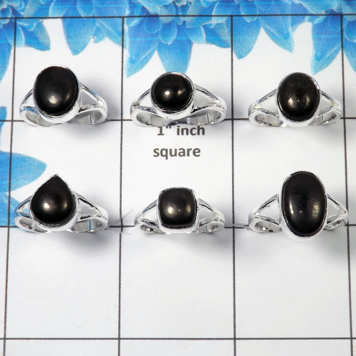 6 pcs Natural Shungite Cab Rings A - CRJ006 Solid 925 Sterling Silver Gemstone Plain Setting Ring Lot Wholesale