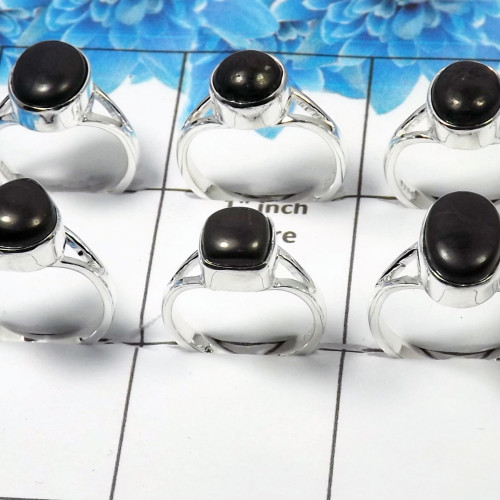 6 pcs Natural Shungite Cab Rings A - CRJ006 Solid 925 Sterling Silver Gemstone Plain Setting Ring Lot Wholesale 6 pcs Natural Shungite Cab Rings A - CRJ006 Solid 925 Sterling Silver Gemstone Plain Setting Ring Lot Wholesale