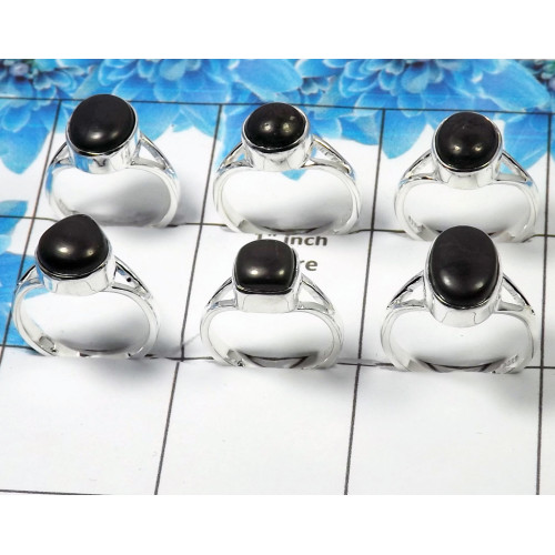 6 pcs Natural Shungite Cab Rings A - CRJ006 Solid 925 Sterling Silver Gemstone Plain Setting Ring Lot Wholesale 6 pcs Natural Shungite Cab Rings A - CRJ006 Solid 925 Sterling Silver Gemstone Plain Setting Ring Lot Wholesale