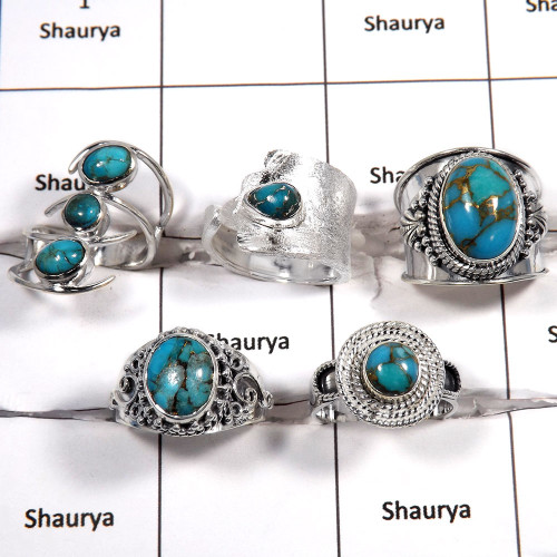 5 pcs Blue Copper Turquoise Rings - A CRJ006 - Solid 925 Sterling Silver Blue Copper Turquoise Cab Gemstone Handmade Ring 5 pcs Blue Copper Turquoise Rings - A CRJ006 - Solid 925 Sterling Silver Blue Copper Turquoise Cab Gemstone Handmade Ring