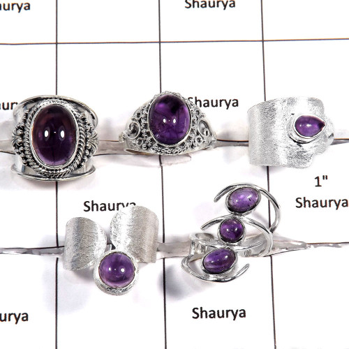 5 pcs Amethyst Rings - B CRJ006 - Natural Purple Amethyst Gemstone 925 Sterling Silver Designer Lots Ring 5 pcs Amethyst Rings - B CRJ006 - Natural Purple Amethyst Gemstone 925 Sterling Silver Designer Lots Ring