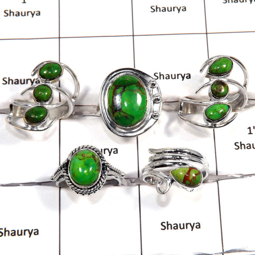 5 pcs Green Copper Turquoise Rings - C CRJ006 - Indian Factory Made Solid 925 Sterling Silver Wholesale Lots Ring 5 pcs Green Copper Turquoise Rings - C CRJ006 - Indian Factory Made Solid 925 Sterling Silver Wholesale Lots Ring