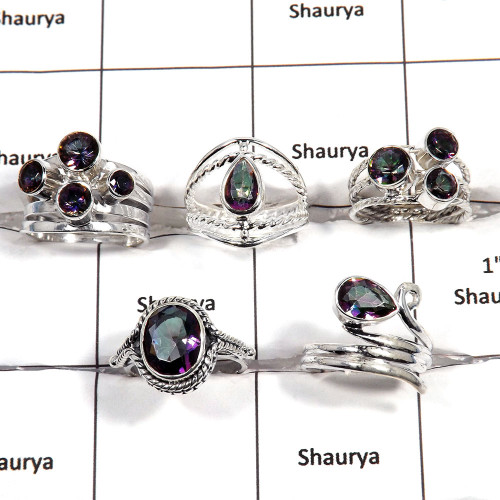 5 pcs Mystic Rings - F CRJ006 - Solid 92.5% Sterling Silver Natural Multi Color Mystic Cut Gemstone Designer Ring 5 pcs Mystic Rings - F CRJ006 - Solid 92.5% Sterling Silver Natural Multi Color Mystic Cut Gemstone Designer Ring