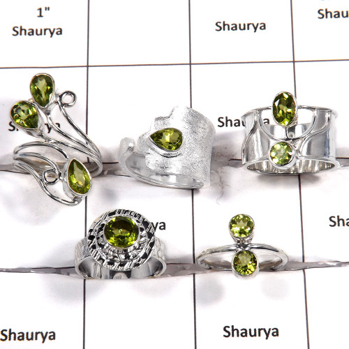 5 pcs Peridot Rings - H CRJ006 - Solid 925 Sterling Silver Natural Green Peridot Cut Gemstone Wholesale Lots Ring 5 pcs Peridot Rings - H CRJ006 - Solid 925 Sterling Silver Natural Green Peridot Cut Gemstone Wholesale Lots Ring