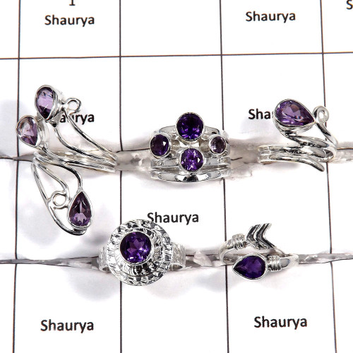 5 pcs Amethyst Rings - O CRJ006 - Pretty Look Natural Purple Amethyst Cut Gemstone 925 Sterling Silver Ring 5 pcs Amethyst Rings - O CRJ006 - Pretty Look Natural Purple Amethyst Cut Gemstone 925 Sterling Silver Ring
