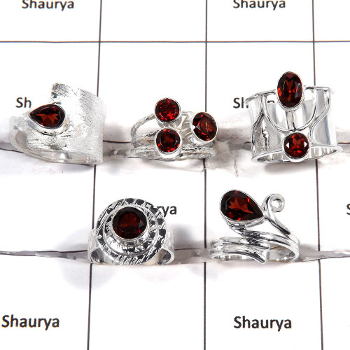 5 pcs Garnet Rings - B CRJ007 - Indian Factory Made 925 Sterling Silver Natural Red Garnet Gemstone Handmade Ring 5 pcs Garnet Rings - B CRJ007 - Indian Factory Made 925 Sterling Silver Natural Red Garnet Gemstone Handmade Ring