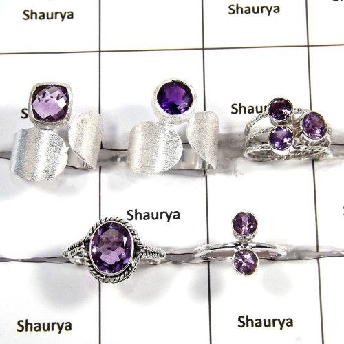 5 pcs Amethyst Rings - C CRJ007 - Solid 92.5% Sterling Silver Natural Purple Amethyst Cut Gemstone Designer Ring 5 pcs Amethyst Rings - C CRJ007 - Solid 92.5% Sterling Silver Natural Purple Amethyst Cut Gemstone Designer Ring