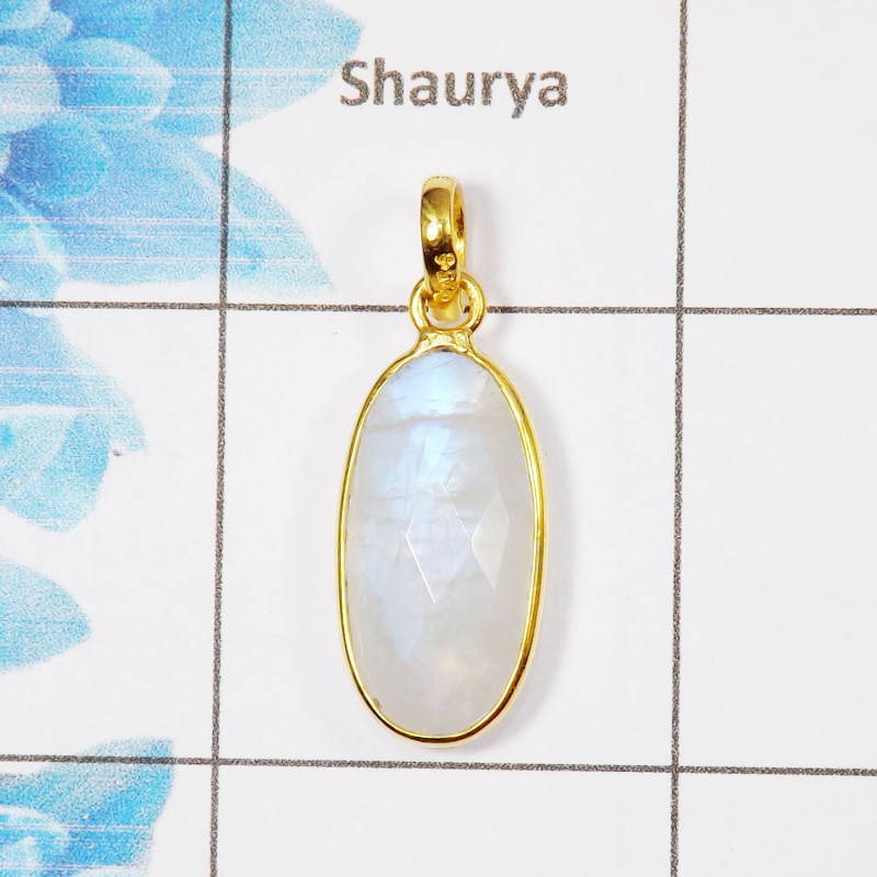 Rainbow Moonstone Cut E - CMJ870-925 Silver 18K Gold Plated Pendant Rainbow Moonstone Cut Gemstone Rainbow Moonstone Cut E - CMJ870-925 Silver 18K Gold Plated Pendant Rainbow Moonstone Cut Gemstone