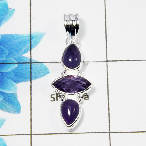 Amethyst A - SD913-Cut & cab stones silver Pendant Amethyst A - SD913-Cut & cab stones silver Pendant