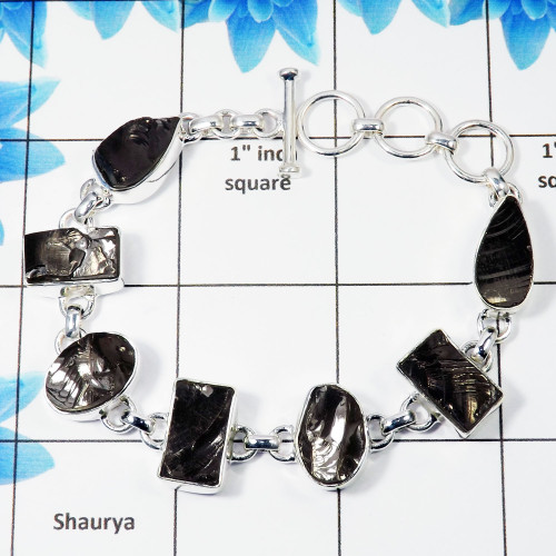 Shungite Gemstone Silver Bracelet- SPB897- Free Size Shungite Gemstone Sterling Silver Handmade Bravelet Factory Manufacture