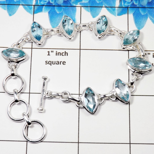 Blue Topaz Cut G - SPB909 - Amazing Multi Designed Bracelets With 925 Sterling Silver