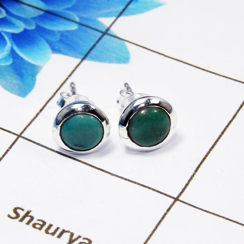 Turquoise L - BLE988-PLAIN STUD EARRINGS MADE IN 925 STERLING SILVER MULTI GEM