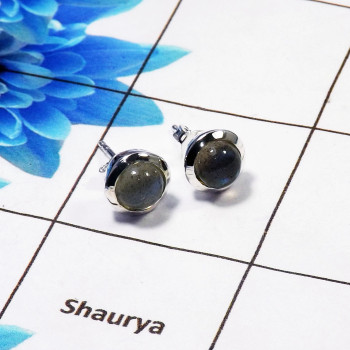 Labradorite J - BLE988-PLAIN STUD EARRINGS MADE IN 925 STERLING SILVER MULTI GEM
