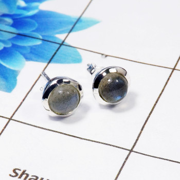 Labradorite K - BLE988-PLAIN STUD EARRINGS MADE IN 925 STERLING SILVER MULTI GEM
