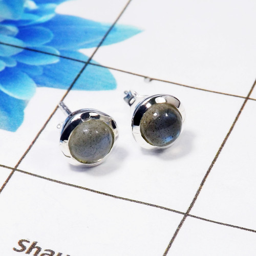 Labradorite K - BLE988-PLAIN STUD EARRINGS MADE IN 925 STERLING SILVER MULTI GEM