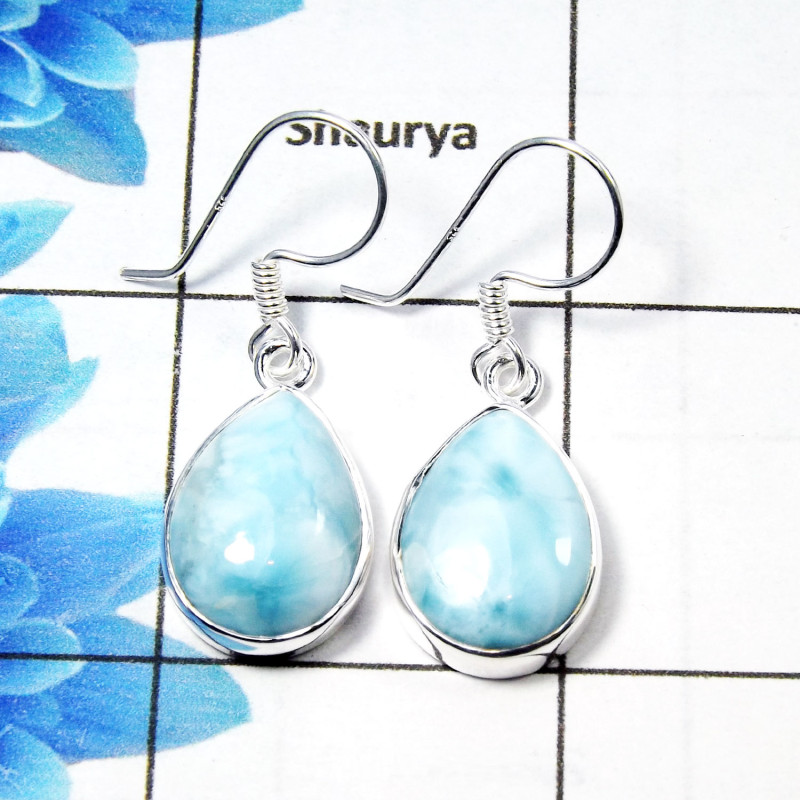 Larimar Cab E - SPE903 - Amazing 925 Sterling Silver Factory Handmade Earrings Larimar Cab E - SPE903 - Amazing 925 Sterling Silver Factory Handmade Earrings
