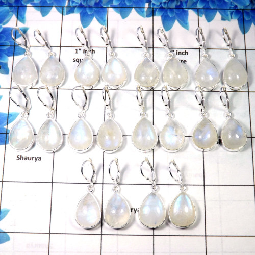 Rainbow Moonstone Cab B - WEL998- Leverback 925 Sterling Silver 10 Pair Wholesale Lot Earrings Rainbow Moonstone Cab B - WEL998- Leverback 925 Sterling Silver 10 Pair Wholesale Lot Earrings