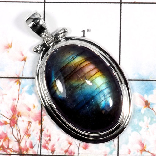 Labradorite Cab-C FSP943-Genuine Gemstone Labradorite Cabochon Plain Setting Pendant 925 Sterling Silver Labradorite Cab-C FSP943-Genuine Gemstone Labradorite Cabochon Plain Setting Pendant 925 Sterling Silver
