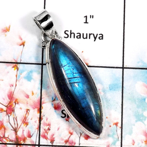 Labradorite Cab-O FSP943-Amazing Blue Fire Cabochon Gemstone Pendant 925 Sterling Silver Labradorite Cab-O FSP943-Amazing Blue Fire Cabochon Gemstone Pendant 925 Sterling Silver