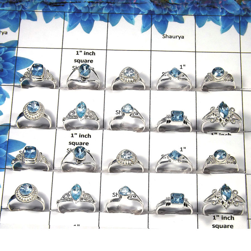 Blue Topaz Cut Gemstone - G - 100 Gms 4 to 9 Gorgeous Natural Blue Topaz Cut Gemstone 925 Sterling Silver Ring Approx. 30 To 35 Blue Topaz Cut Gemstone - G - 100 Gms 4 to 9 Gorgeous Natural Blue Topaz Cut Gemstone 925 Sterling Silver Ring Approx. 30 To 35