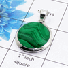 Natural Malachite Cab Pendant A - ISP503 - Round Shape Solid 925 Sterling Silver Plain Setting Pendant