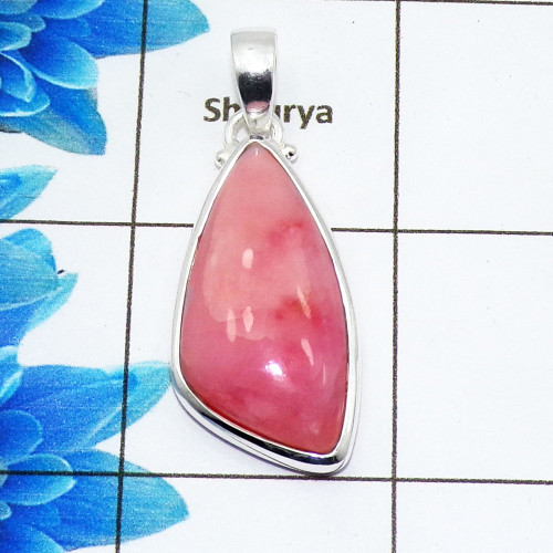 Natural Pink Opal Cab Pendant B - ISP508 - Stunning Natural Pink Opal Gemstone 925 Sterling Silver Plain Setting Pendant