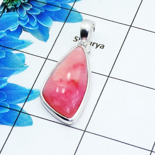 Natural Pink Opal Cab Pendant B - ISP508 - Stunning Natural Pink Opal Gemstone 925 Sterling Silver Plain Setting Pendant