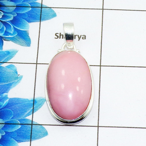 Pink Opal Cab Pendant A - ISP508 - Stunning Natural Pink Opal Gemstone 925 Sterling Silver Plain Setting Pendant