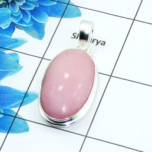 Pink Opal Cab Pendant A - ISP508 - Stunning Natural Pink Opal Gemstone 925 Sterling Silver Plain Setting Pendant