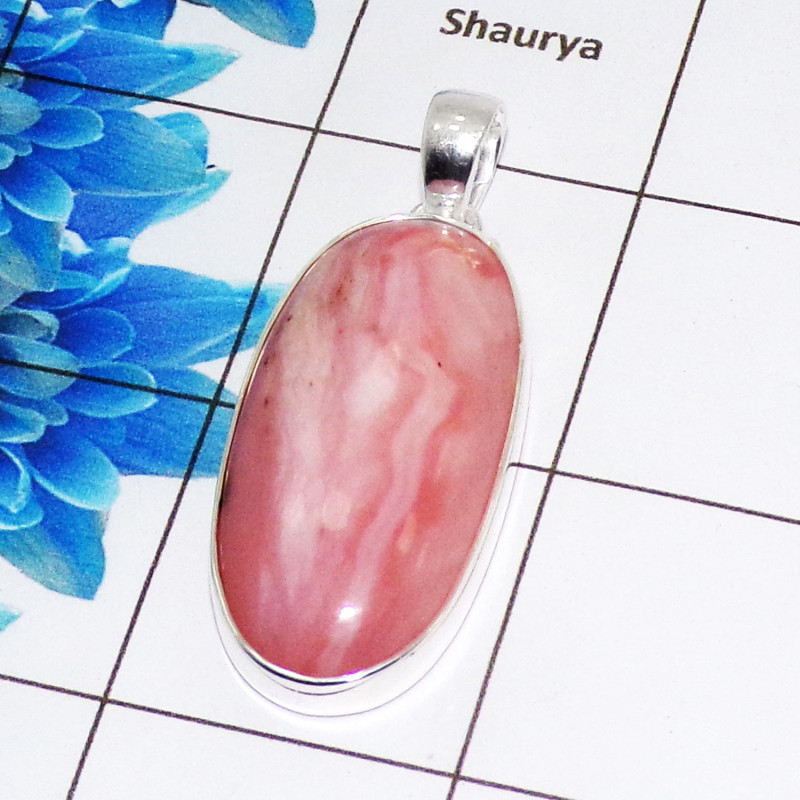 Natural Rhodocrosite Cab Pendant D - ISP508 - Stunning Natural Rhodocrosite Gemstone 925 Sterling Silver Plain Setting Pendant Natural Rhodocrosite Cab Pendant D - ISP508 - Stunning Natural Rhodocrosite Gemstone 925 Sterling Silver Plain Setting Pendant