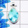 Natural Larimar Cab Pendant F - ISP508 - Stunning Natural Larimar Gemstone 925 Sterling Silver Plain Setting Pendant