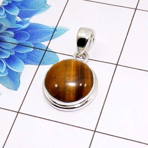 Tiger Eye Cab Pendant C - ISP510 - Stunning Natural Tiger Eye Gemstone 925 Sterling Silver Plain Setting Pendant