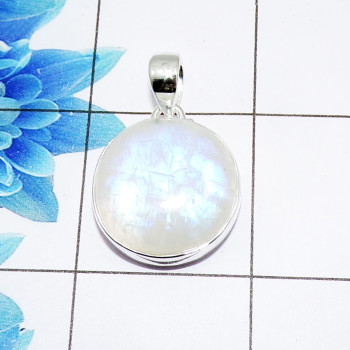 Rainbow Cab Pendant C - ISP513 - Stunning Natural Rainbow Moonstone Gemstone 925 Sterling Silver Plain Setting Pendant