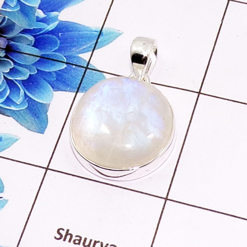Rainbow Cab Pendant C - ISP513 - Stunning Natural Rainbow Moonstone Gemstone 925 Sterling Silver Plain Setting Pendant Rainbow Cab Pendant C - ISP513 - Stunning Natural Rainbow Moonstone Gemstone 925 Sterling Silver Plain Setting Pendant