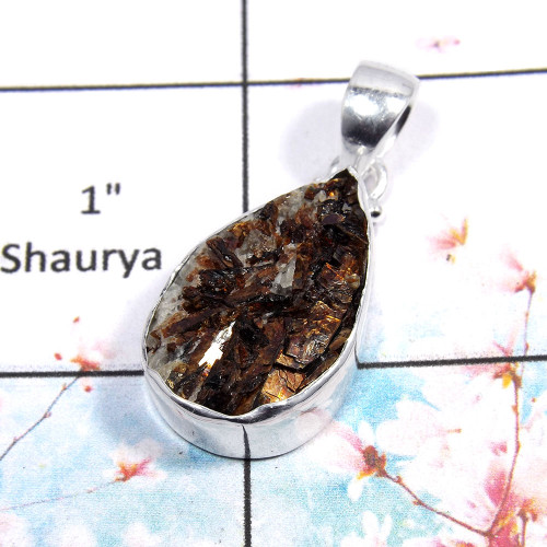 Astrophyllite - A ISP516 - Natural Astrophyllite Gemstone 925 Silver Plain Setting Pendant