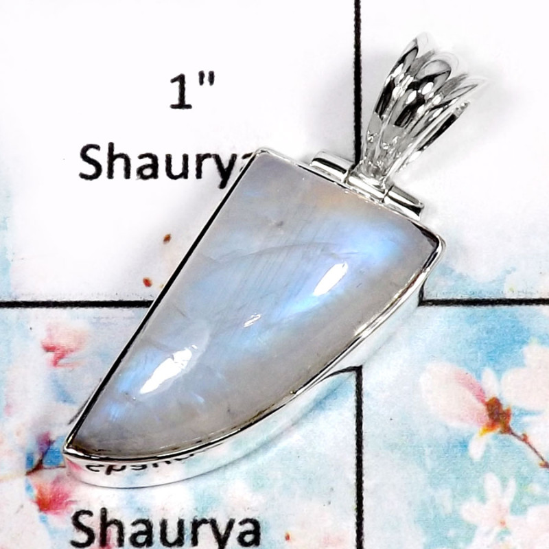Rainbow Moonstone-A ISP518-Blue Fire Cabochon Gemstone Handmade Pendant 925 Sterling Silver Rainbow Moonstone-A ISP518-Blue Fire Cabochon Gemstone Handmade Pendant 925 Sterling Silver
