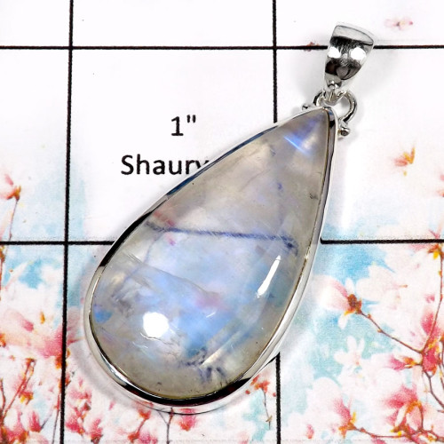 Rainbow Moonstone-E ISP518-Elegant Gemstone Plain Setting Pendant 925 Sterling Silver