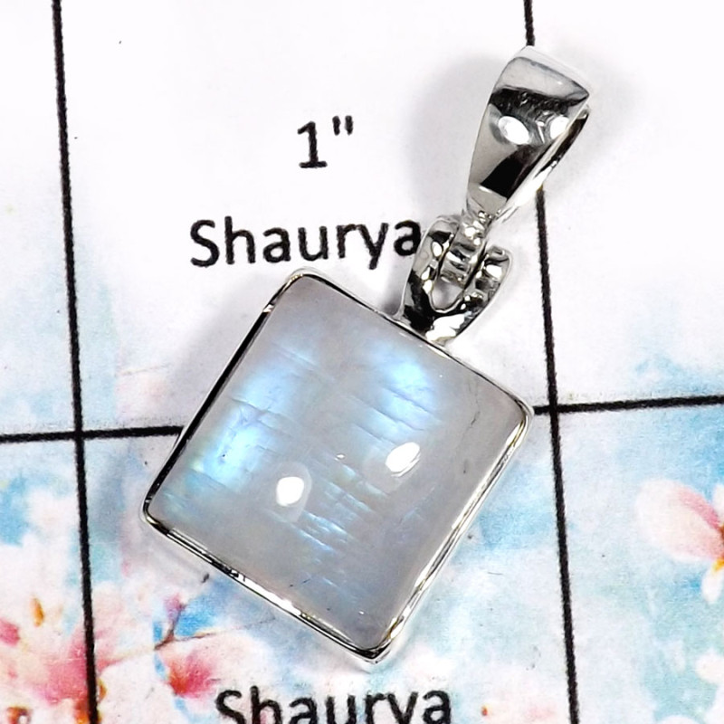 Rainbow Moonstone-I ISP518-Blue Fire Rainbow Moonstone Plain Silver Pendant 925 Sterling Silver Rainbow Moonstone-I ISP518-Blue Fire Rainbow Moonstone Plain Silver Pendant 925 Sterling Silver