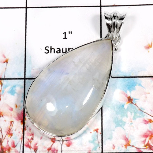 Rainbow Moonstone-J ISP518-Fabulous Big Gemstone Handmade Pendant 925 Sterling Silver