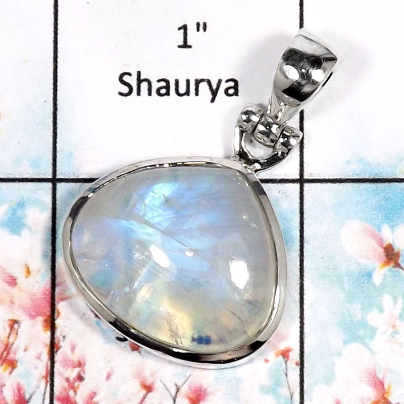 Rainbow Moonstone-M ISP518-Sparkling Rainbow Moonstone Plain Setting Pendant 925 Sterling Silver