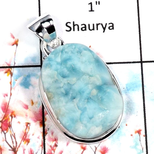 Larimar G-ISP519-Classic Look Larimar Gemstone Palin Setting Pendant 925 Sterling Silver Larimar G-ISP519-Classic Look Larimar Gemstone Palin Setting Pendant 925 Sterling Silver