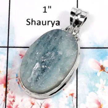 Aquamarine Druzy-L ISP520-Dazzling Factory Druzy Gemstone Pendant 925 Sterling Silver