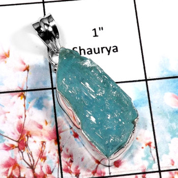 Aquamarine G-ISP522-Natural Rough Gemstone Handmade Plain Silver Pendant 925 Sterling Silver Aquamarine G-ISP522-Natural Rough Gemstone Handmade Plain Silver Pendant 925 Sterling Silver